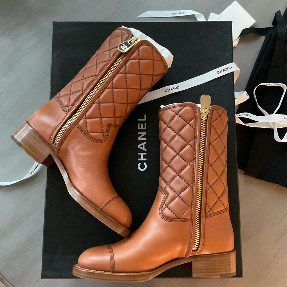 Chanel Mid-Calf Brown Leather Boots